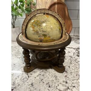 Vintage Old World Globe Wood Stand Zodiac 10” Tall Desk Decor As-Is